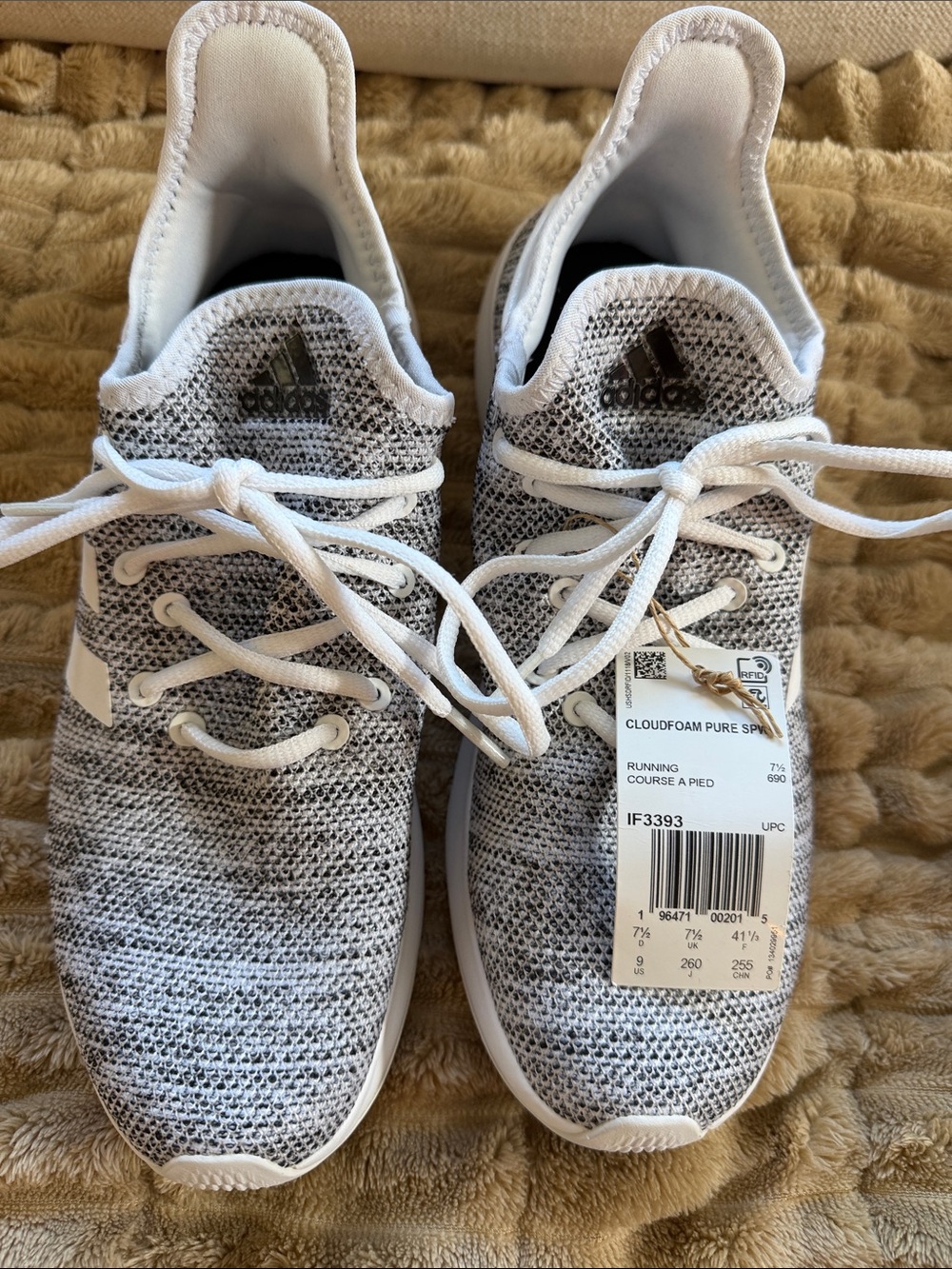 adidas White and Heathered Grey Cloudfoam Plus Sneakers